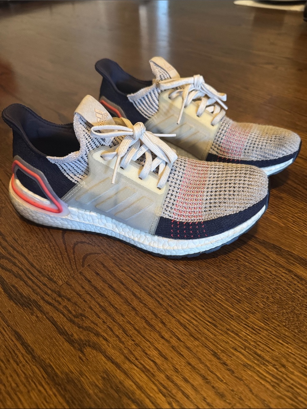 adidas Men’s Ultra Boost Athletic Shoes - Navy, Cream, Coral Accent